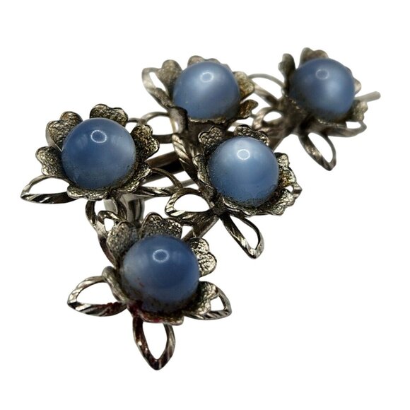 Vtg 1950s Light Blue Moonglow Flower Brooch Silver Tone Floral Pin Midcentury - Picture 4 of 6